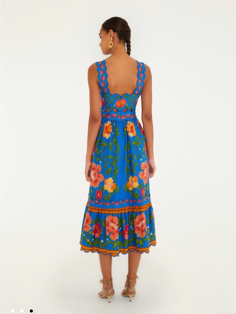Farm Rio Bright Blue Rococo Flowers Midi Dress - Picture 4 of 4